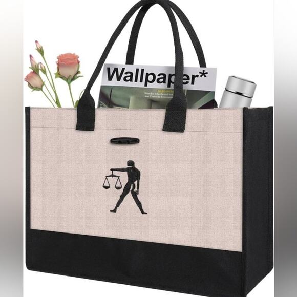 New Large Tote Bag Carry All Weekend Bag Black & Cream Canvas Travel Bsg New - Picture 1 of 1